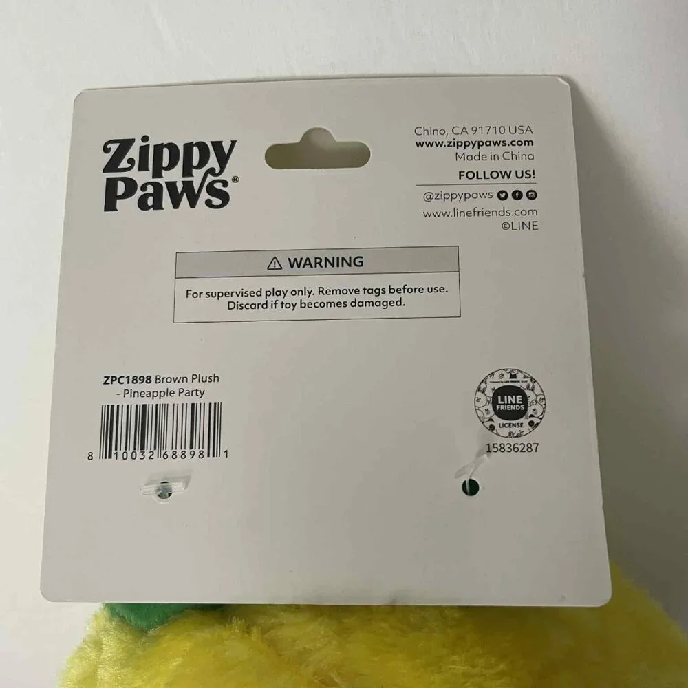 NWT- Zippy Paws LINE FRIENDS BROWN Plush – Pineapple Party- (Rare)